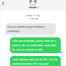 A mock-up of alleged texts between Claire and the healer based on screenshots shown to 9Honey.