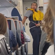 JetBlue flight attendant theatric mime routine