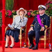 BRUSSELS, BELGIUM - JULY 21: Princess Claire and Prince Laurent of Belgium attend the military and civil parade during the Belgian national day on July 21, 2025 in Brussels, Belgium.  (Photo by Geert Vanden Wijngaert/Getty Images)