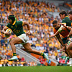 Kurt-Lee Arendse of the Springboks runs with the ball.