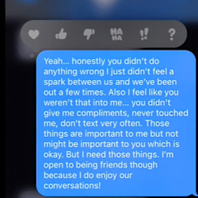 She continues to try to let him down gently.