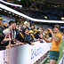 Darby Lancaster sings the Kempsey Cannonballs team song after his Wallabies debut. 