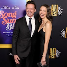 Hugh Jackman and Sutton Foster attend closing night gala premiere of Song Sung Blue during 2025 AFI FEST at TCL Chinese 6 Theatres on October 26, 2025 in Hollywood, California. 