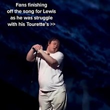 Lewis Capaldi fans finish song while he experiences tics during concert.
