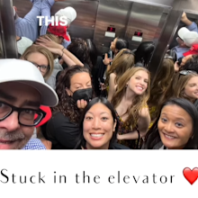 Anna Kendrick's selfie with PR team while stuck in an elevator.