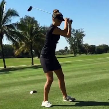 Avid golfer Nina Agdal blows off some steam after losing her cool on the fairways. (Getty)