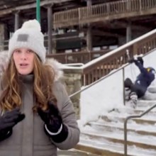 'Struggling skier' upstages presenter during ski field weather report