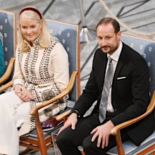OSLO, NORWAY - DECEMBER 10: Crown Princess Mette- Marit and Crown Prince Haakon attend the Nobel Peace Prize ceremony for laureate Nihon Hidankyo (the Japan Confederation of A- and H-Bomb Sufferers Organizations) at Oslo City Hall on December 10, 2024 in Oslo, Norway. (Photo by Rune Hellestad/Getty Images)
