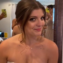 bride cuts wedding dress due to heat