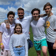 Beckham with his children Brooklyn, 21, Romeo, 17, Cruz, 15, and Harper, seven.