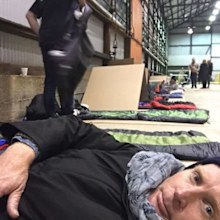 Nine Network Finance Editor Ross Greenwood getting ready for the CEO Sleepout (Facebook)