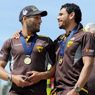 Josh Gibson and-Cyril Rioli couldn't wipe the joy of victory off their faces.