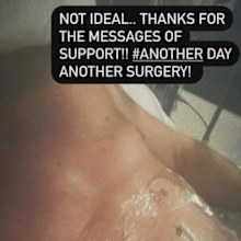 Geelong legend Steve Johnson posted this photo to instagram after he suffered an accidental stab wound to the stomach.