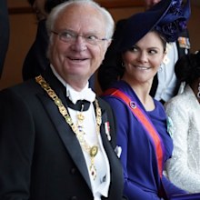 King Carl XVI Gustaf, left, and Crown Princess Victoria attend the enthronement ceremony of Japan's Emperor Naruhito in Tokyo, 2019.