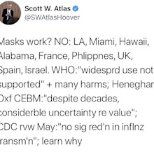 Twitter removes tweet from Trump coronavirus adviser,  Dr. Scott Atlas, that undermined importance of masks
