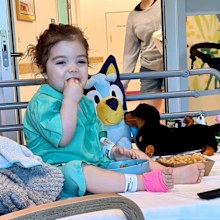 Izzy in hospital after being diagnosed with cancer.