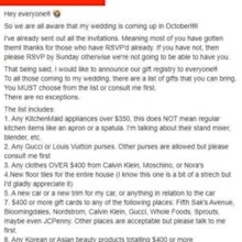 Bride-to-be's outrageous wedding gift demands