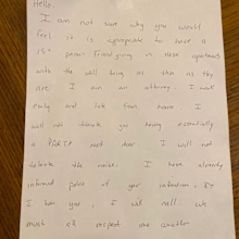 neighbour nasty note left on door ahead of friendsgiving reddit