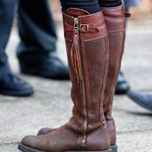 A close up of the Penelope Chilvers boots worn here in November 2017 to an event celebrating ten years of The Royal Horticultural Society campaign for school gardening in London