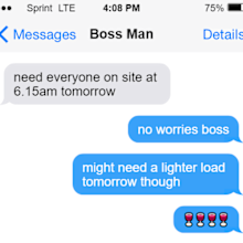 A mock up of the kind of text some women in trades send when they're on their period.