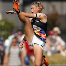 AFLW star Tayla Harris in 'the kick' photo from 2019 that sparked a scandal