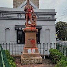 Red paint was spattered over the statue.