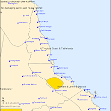 A severe thunderstorm is moving north of Charters Towers.