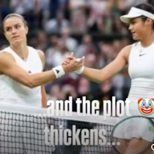 Yulia Putintseva responding on Instagram to a reel showing Maria Sakarri not looking Emma Raducanu in the eye during a handshake.