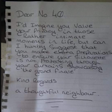 neighbour note about couples sex life