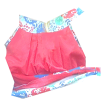 A pink dress with floral patterns.