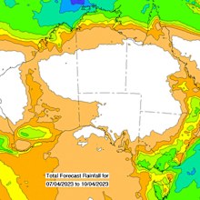 Bureau of Meteorology's four-day rainfall forecast across Australia over the 2023 Easter long weekend.