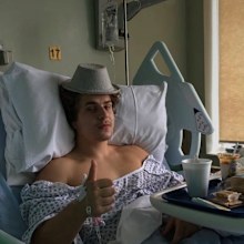 Jackson Harding in hospital. He ended up needing two surgeries while abroad.