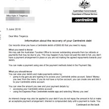 A copy of the debt letter Kate Tregenza found on her MyGov account.