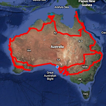 A map of Australia with a looped route drawn on it in red. Auswide Explorers