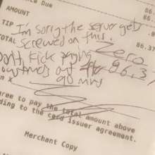 The table refused to tip, leaving a rude note instead. 