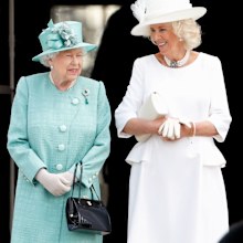 Queen Elizabeth II and Camilla, Duchess of Cornwall attend the Ceremonial Welcome in the Buckingham Palace Garden for President Trump on June 3, 2019 