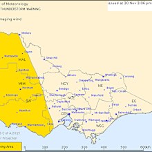 The Bureau of Meteorology has issued a severe thunderstorm warning for the highlighted area. (BOM)