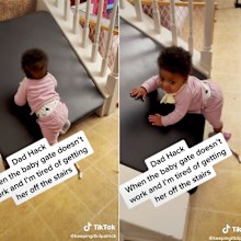 Dad shares hack on TikTok to avoid baby going on stairs. 