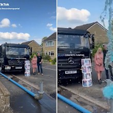 Couple use family business truck to do gender reveal. 
