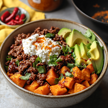 Cottage cheese beef bowl