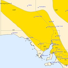 The Bureau of Meteorology has issued a severe thunderstorm warning for the highlighted area. (BOM)