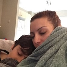 Jo Abi with her son.
