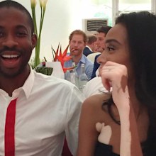 The model posted the snap of the royal photobomb to Instagram. (winnieharlow/Instagram)