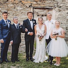 Richard Wilkins together with his five kids at his eldest daughter Becky's wedding