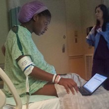 Even though she was in labour Tommitrise Collins insisted on sitting her online psychology exam. (Facebook)