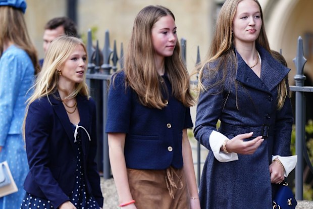 Isla Phillips, Harriet Sperling's daughter Georgina and Savannah Phillips leave after attending the Easter Service at St George's Chapel, Windsor Castle, Berkshire. Picture date: Sunday April 5, 2026