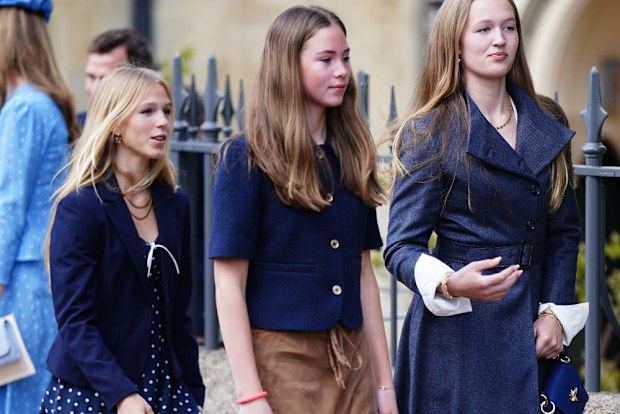 Isla Phillips, Harriet Sperling's daughter Georgina and Savannah Phillips leave after attending the Easter Service at St George's Chapel, Windsor Castle, Berkshire. Picture date: Sunday April 5, 2026