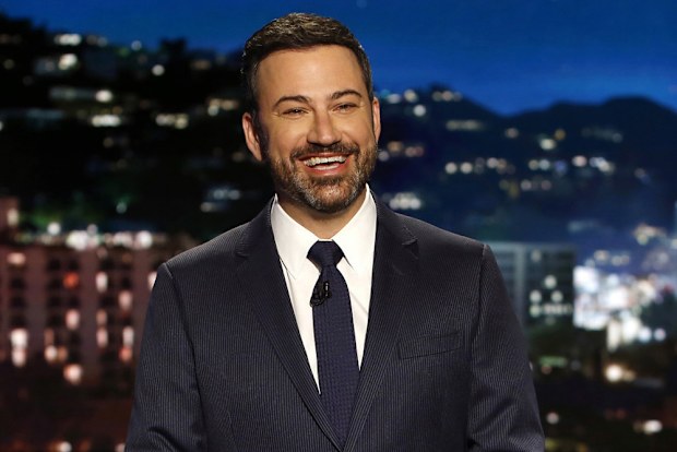 In this April 11, 2017 photo, host Jimmy Kimmel appears during a taping of "Jimmy Kimmel Live," in Los Angeles. Kimmel says his newborn son is home and doing great after open-heart surgery. A tearful Kimmel turned his show's monologue Monday, May 1, into an emotional recounting of the crisis with what Kimmel called a "happy ending."  (Randy Holmes/ABC via AP)