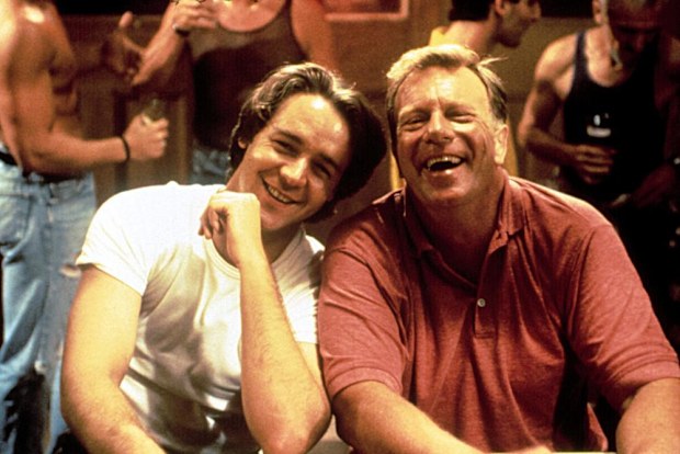 Jack Thompson, Russell Crowe, The Sum of Us, movie, on set