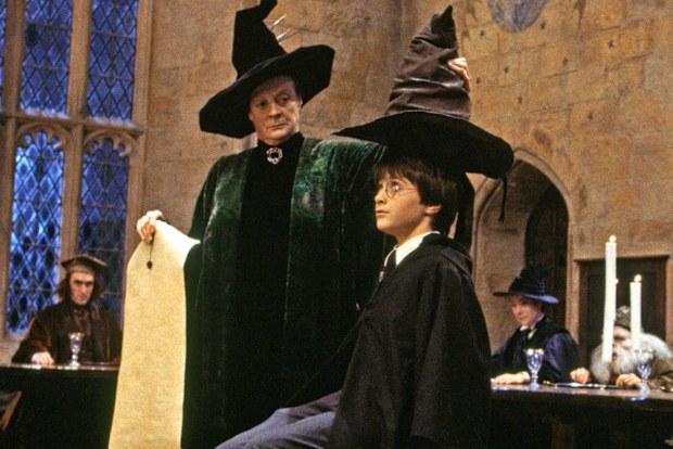 A scene from Harry Potter and the Philosopher's Stone featuring the sorting hat at Hogwarts